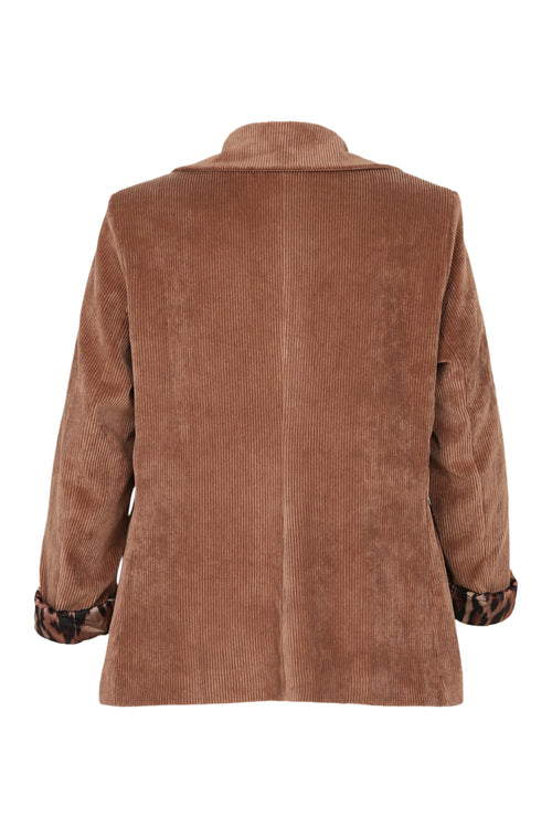 Korte, effen blazer in fluweel met voering in dierenhuidmotief-Paprika-10