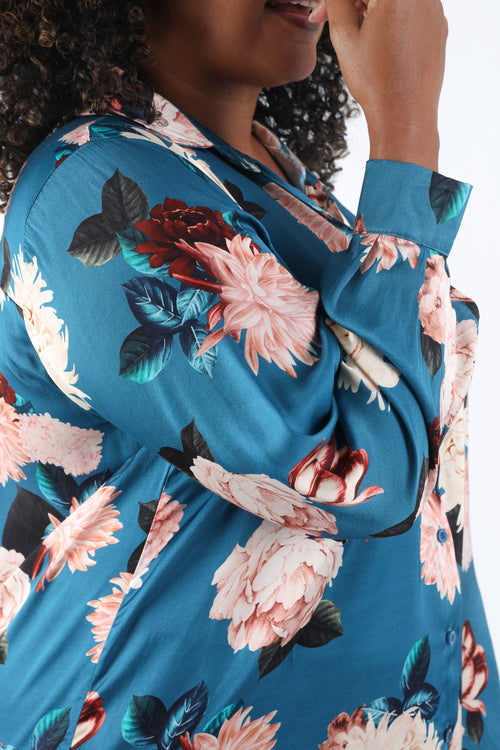 Overhemd van viscose met bloemenprint-Paprika-4