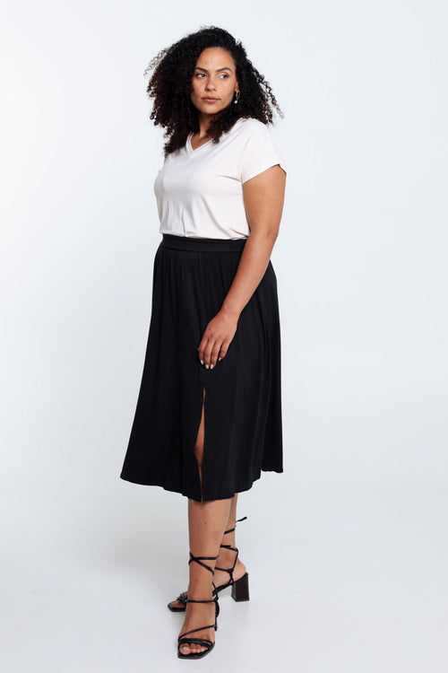 Halflange, effen rok met split-Paprika-9