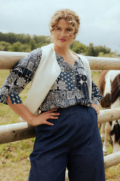 Blouse van viscose met bloemenprint en lurex-Paprika-1