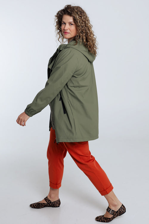 Effen mid-length regenjas met capuchon-Paprika-9