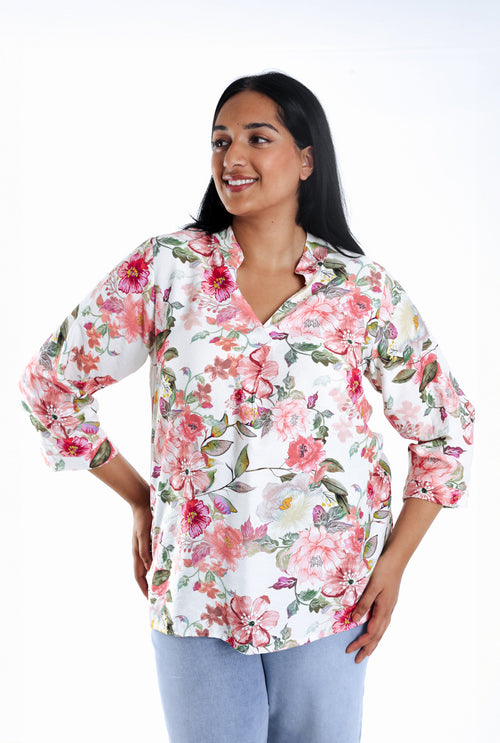 Blouse van bedrukt viscose met bloemenprint-Paprika-2