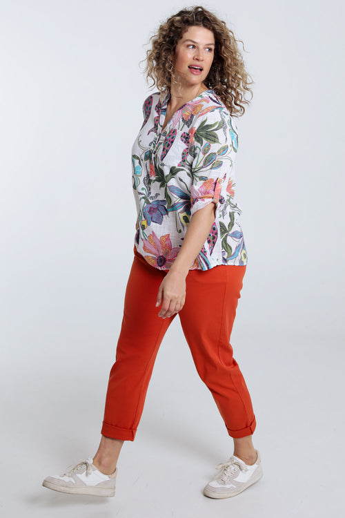 Blouse van katoenen mousseline met bloemenprint-Paprika-8