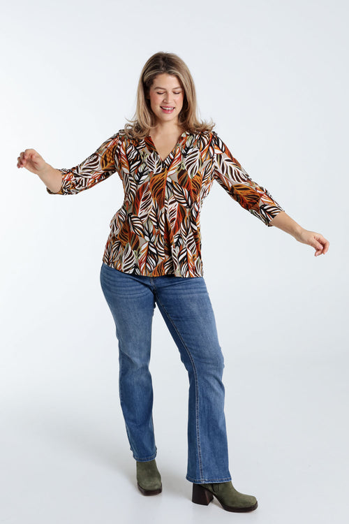 T-shirt met verenmotief-Paprika-8