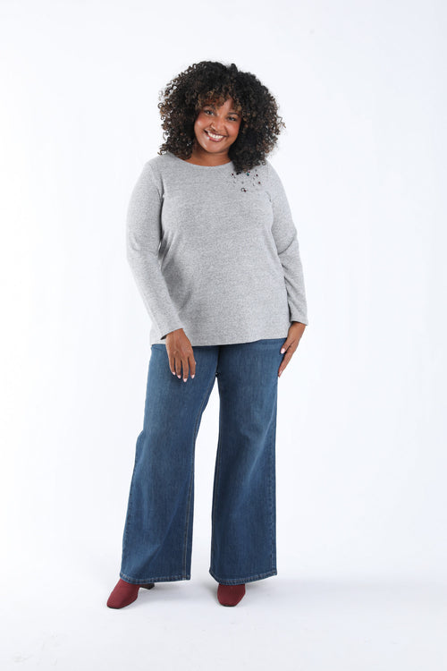 T-shirt maille chaude uni avec détail bijoux-Paprika-6