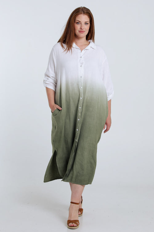 Linnen en viscose chemisjurk tie&dye-Paprika-9
