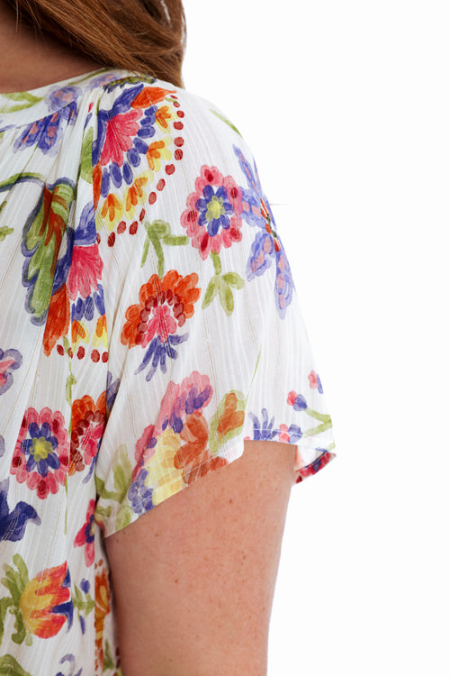 Blouse en viscose imprimé floral avec lurex-Paprika-3