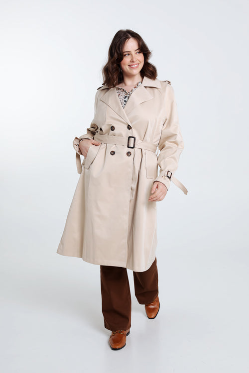 Halflange, effen trenchcoat met dubbele rij knopen-Paprika-8