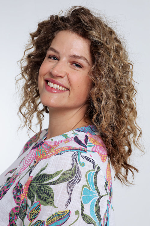 Blouse van katoenen mousseline met bloemenprint-Paprika-4
