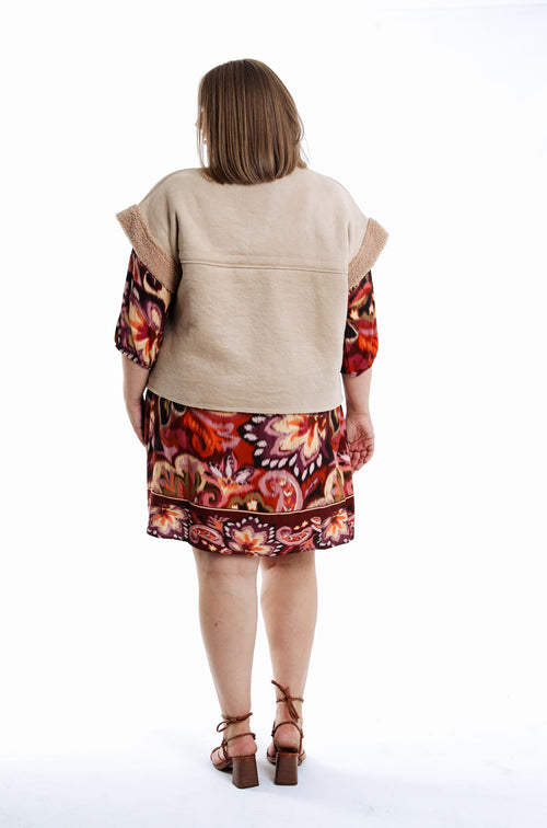 Effen gilet met schapenvachtlook-Paprika-2