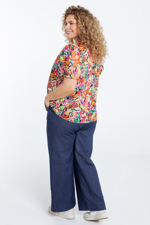 Blouse van katoen met bloemenprint-Paprika-2