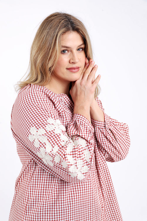 Chemise en coton imprimé vichy-Paprika-4