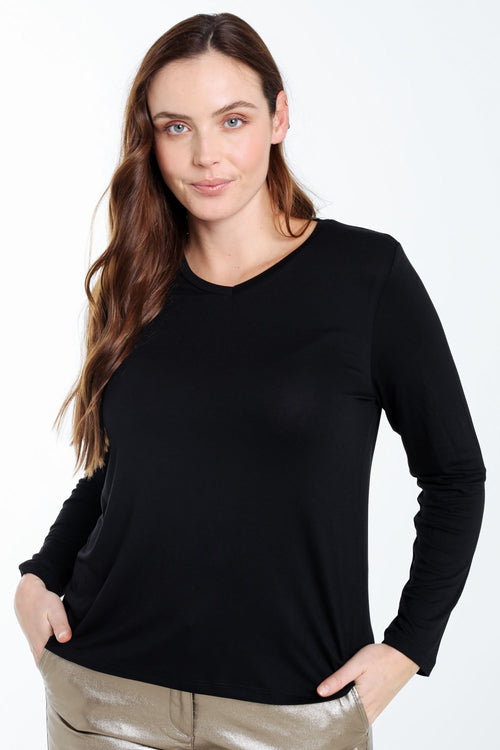 Effen T-shirt in viscose-Paprika-3