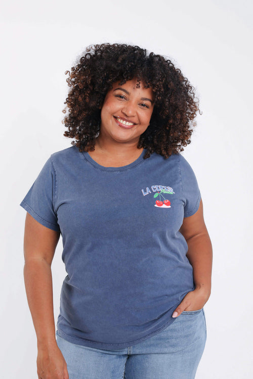 Katoenen T-shirt met kersenprint-Paprika-1