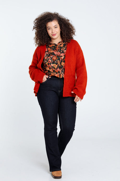 Effen, open cardigan in zacht mohair-Paprika-7
