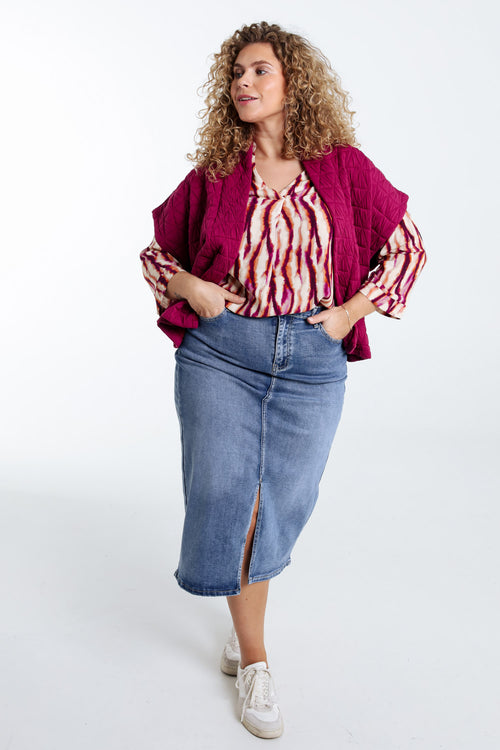 Gewatteerde effen kimono jas-Paprika-9