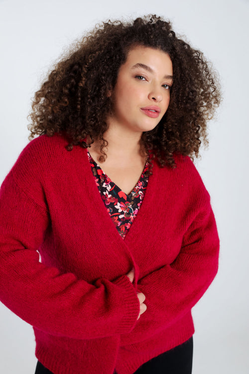 Effen, open cardigan in zacht mohair-Paprika-5