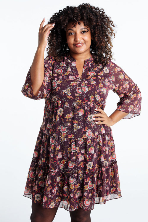 Robe à volant imprimé floral-Paprika-1