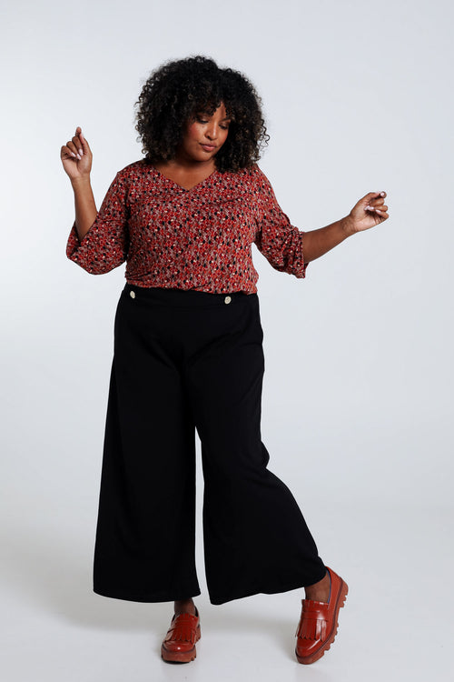 Brede 7/8-palazziobroek met decoratieve knopen-Paprika-5