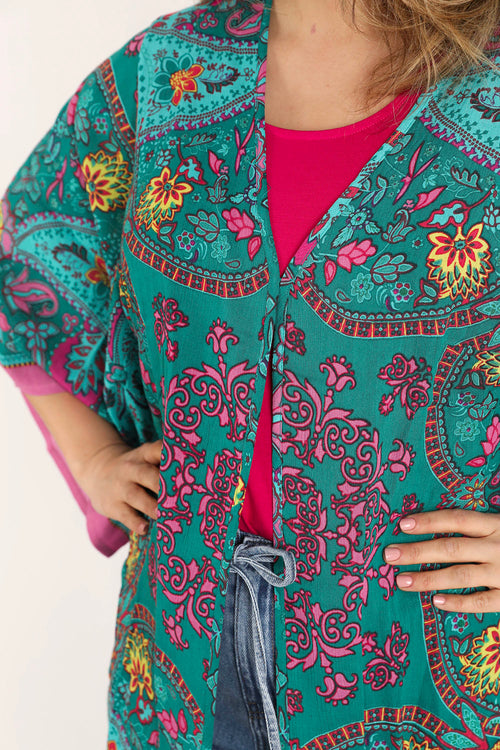 EXCLU SHEEGO - Kimono en viscose imprimé cachemire-Paprika-5