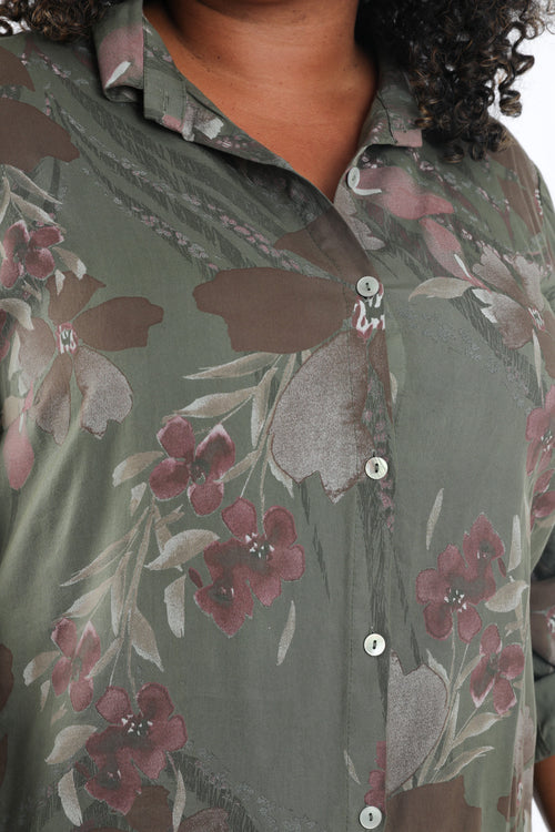 Overhemd van bedrukt lyocell met bloemenprint-Paprika-5