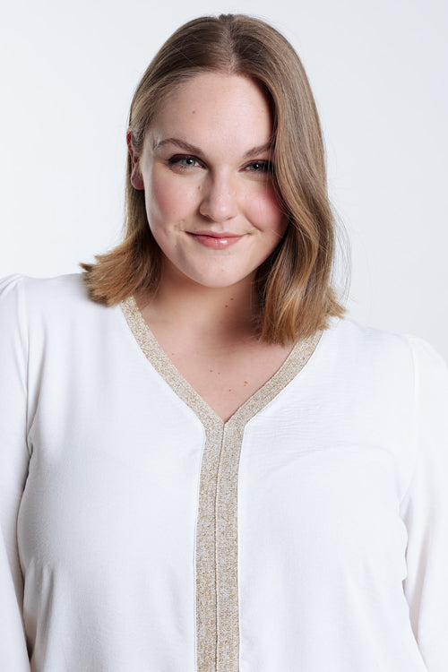 Effen blouse met gouden bies-Paprika-3