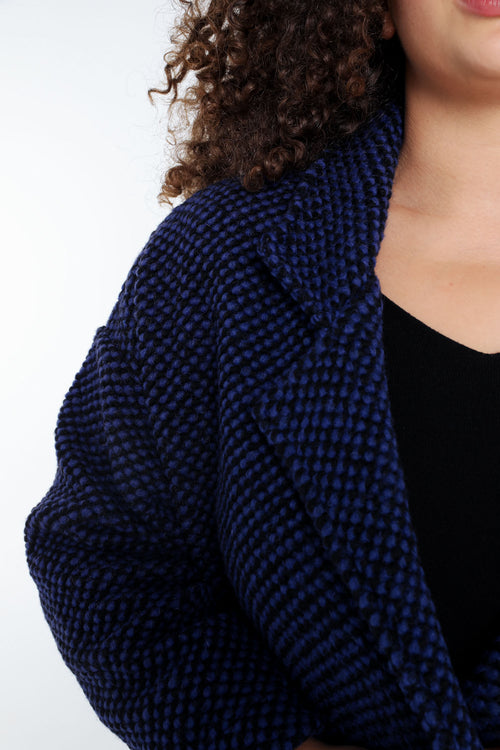 Korte, effen jas in gespikkelde stof met wol-Paprika-4