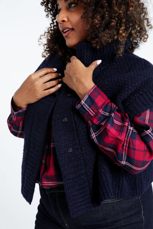 Kort, effen vest zonder mouwen met opstaande kraag-Paprika-4