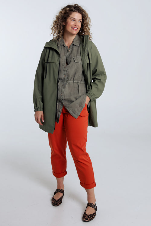 Effen mid-length regenjas met capuchon-Paprika-7