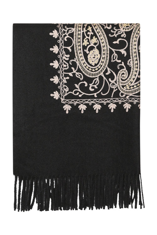 Geborduurde sjaal van viscose en wol-Paprika-1