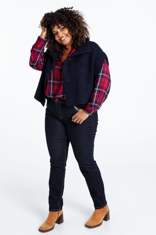 Kort, effen vest zonder mouwen met opstaande kraag-Paprika-9