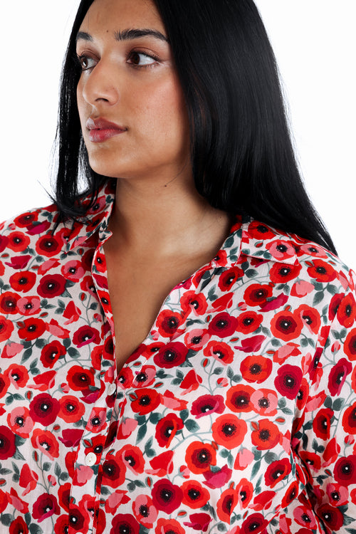 Blouse van katoen met klaproosprint-Paprika-3