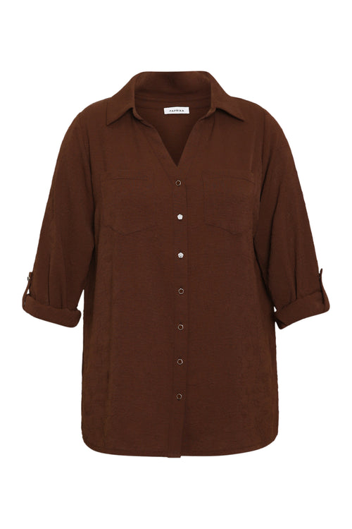 Effen overhemd met reliëf bloemenpatroon-Paprika-8