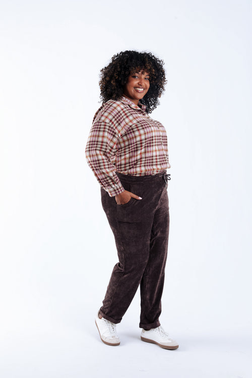 Pantalon chino 7/8 en velours uni-Paprika-8