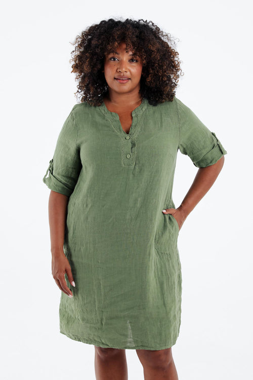 Effen linnen tuniek jurk-Paprika-3