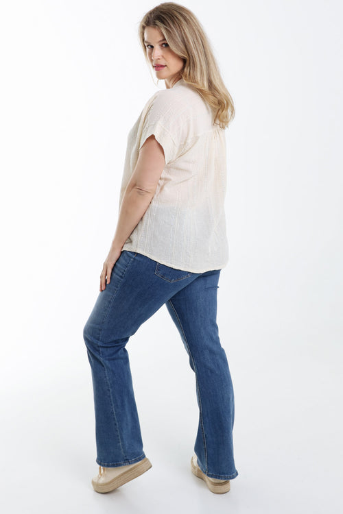 Effen katoenen blouse met gestreepte pailletten-Paprika-2