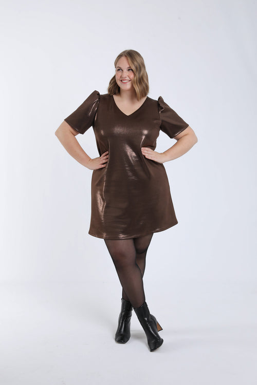 Effen jurk met satijneffect-Paprika-6