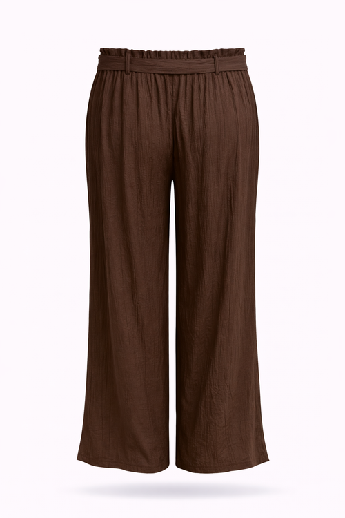 Wijde broek van effen viscose met geplooid effect-Paprika-1