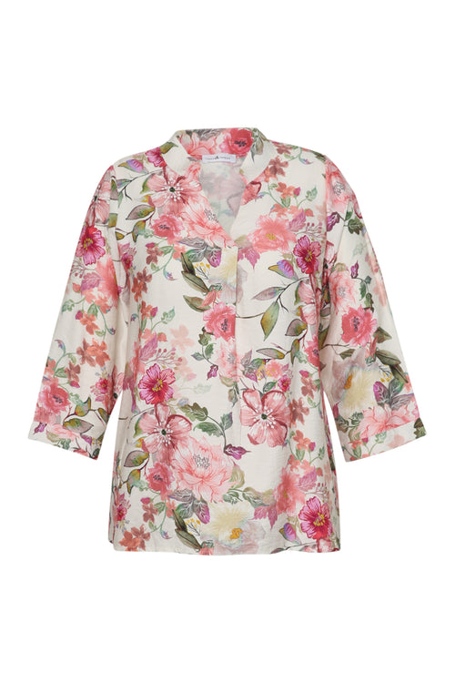 Blouse van bedrukt viscose met bloemenprint-Paprika-8