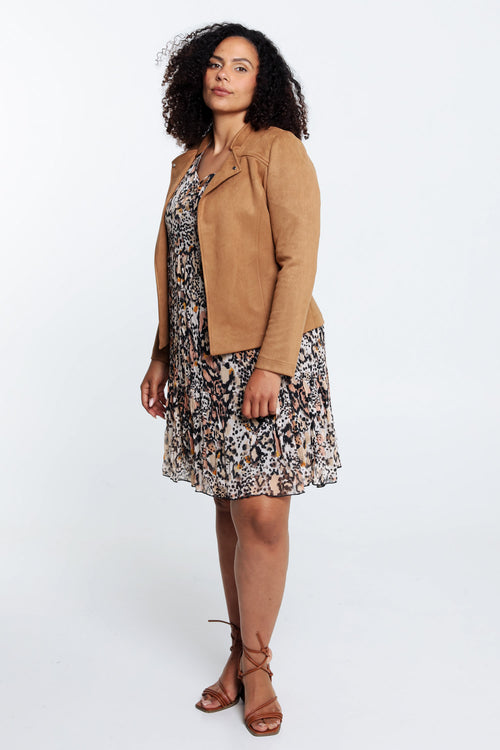 Kort, effen motorjasje met suède-effect-Paprika-7