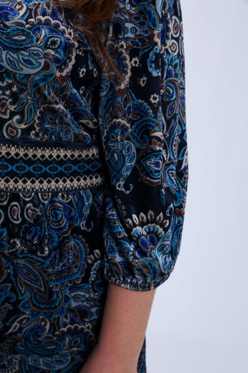 Jurk van fluweel met paisleyprint-Paprika-5