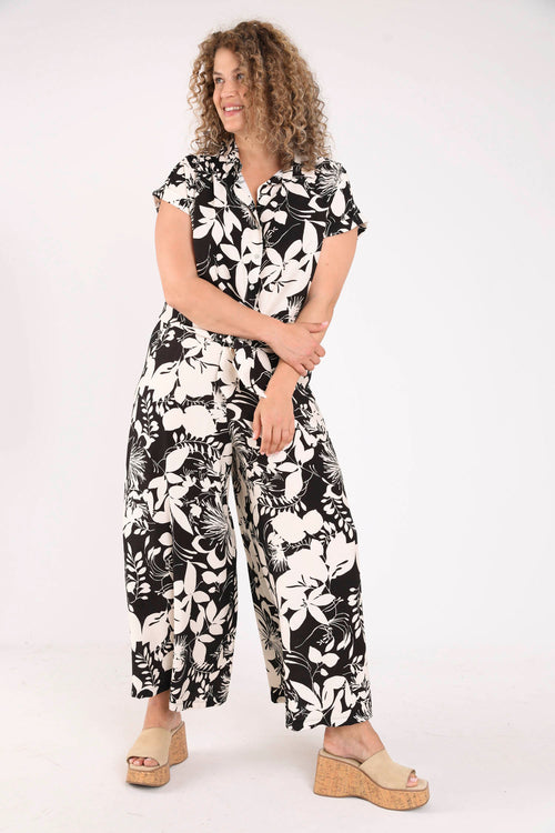 Wijde broek van viscose met tweekleurige bloemenprint-Paprika-7