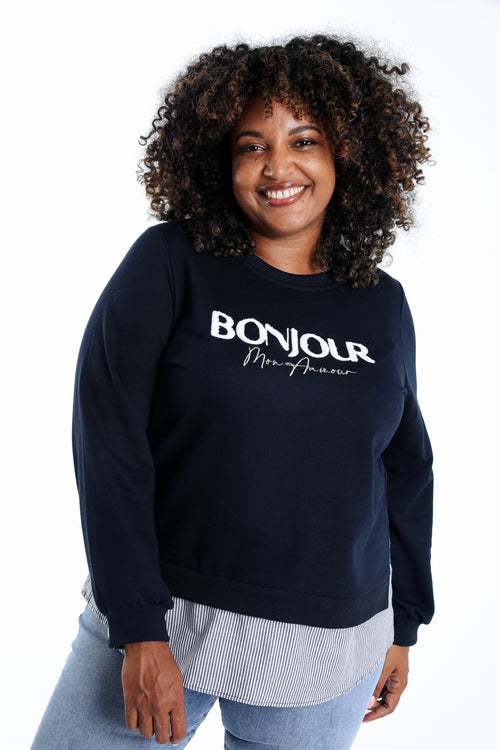 Sweat Bonjour met nep-overhemd-Paprika-1