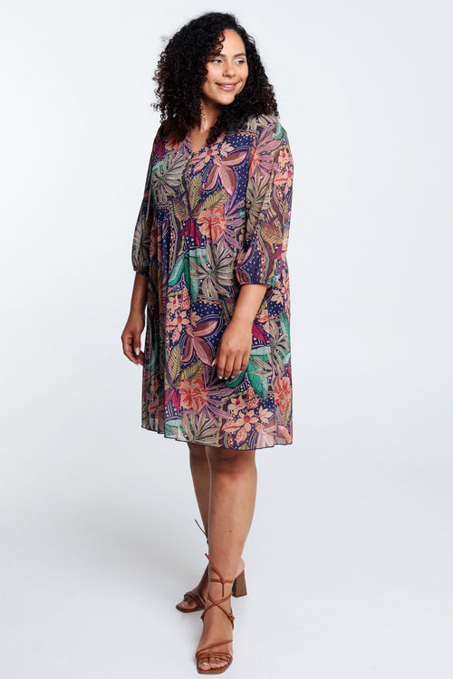 Korte plisséjurk met print-Paprika-7