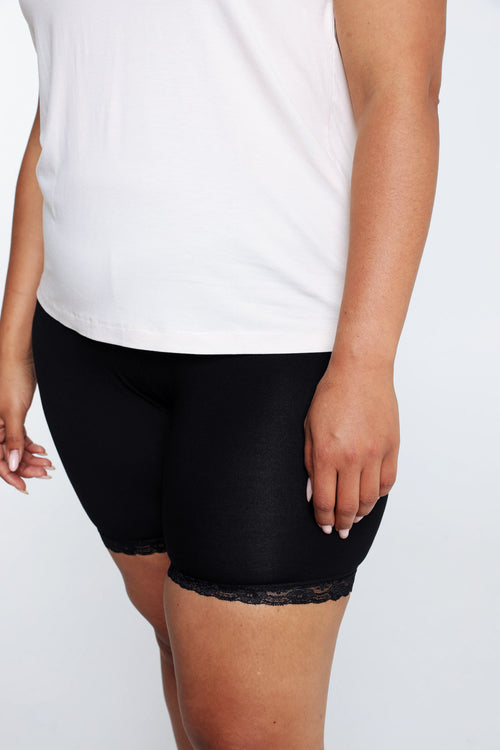 Effen leggingshort in viscose met kanten details-Paprika-4