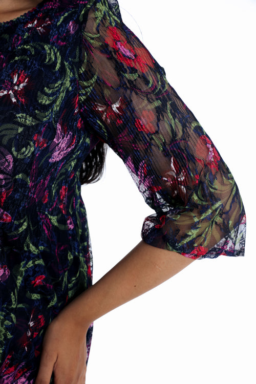 Tunique en dentelle imprimé fleurs folk-Paprika-4