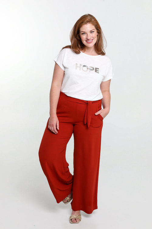 Losse, effen broek met geknoopte riem-Paprika-7