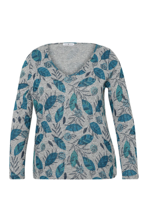 T-shirt maille chaude imprimé feuilles avec strass-Paprika-10