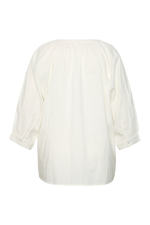 Blouse en coton et viscose unie avec fleurs perlées-Paprika-2