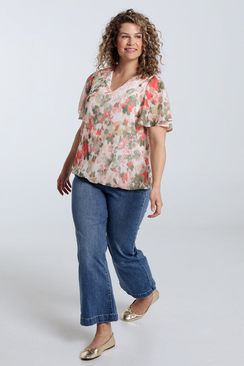 Bloes met bloemenprint en lurex-Paprika-8